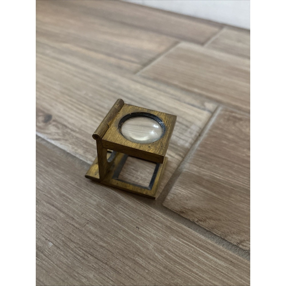 Vintage Brass Folding Linen Tester Magnifying Glass Desktop Collectible